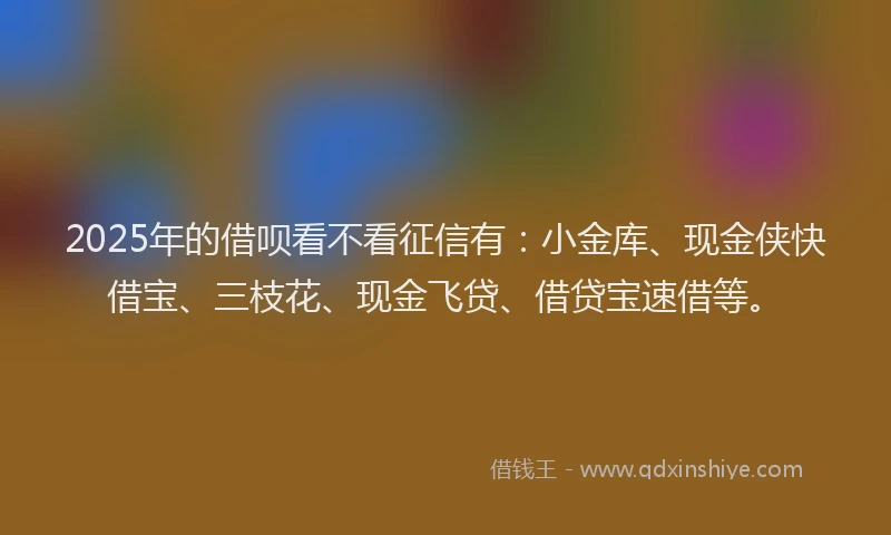 2025年的借呗看不看征信有：小金库、现金侠快借宝、三枝花、现金飞贷、借贷宝速借等。