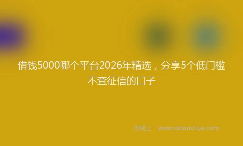 借钱5000哪个平台2026年精选，分享5个低门槛不查征信的口子