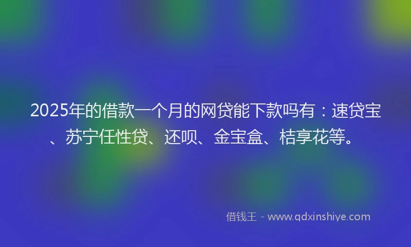 2025年的借款一个月的网贷能下款吗有：速贷宝、苏宁任性贷、还呗、金宝盒、桔享花等。