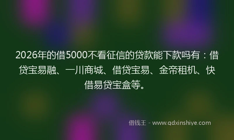 2026年的借5000不看征信的贷款能下款吗有:借贷宝易融、一川商城、借贷宝易、金帝租机、快借易贷宝盒等。