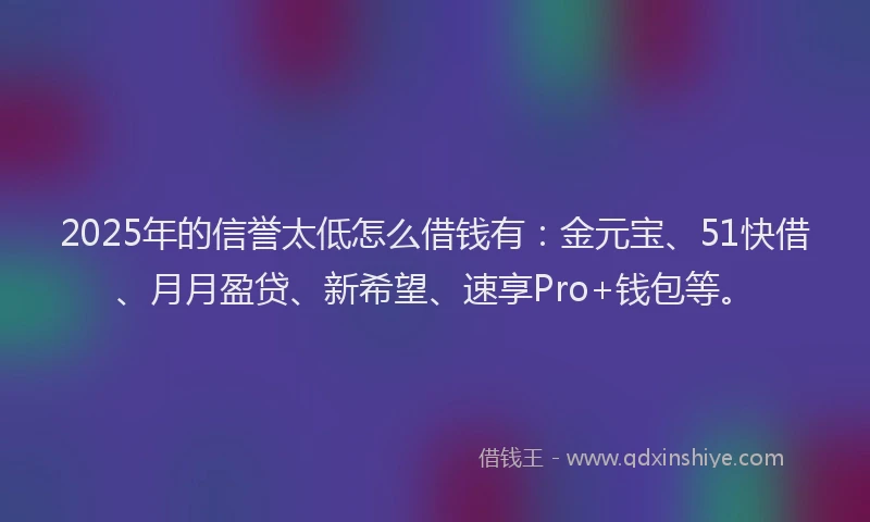 2025年的信誉太低怎么借钱有：金元宝、51快借、月月盈贷、新希望、速享Pro+钱包等。