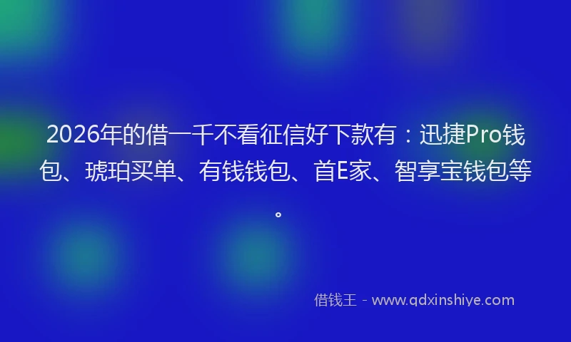 2026年的借一千不看征信好下款有：迅捷Pro钱包、琥珀买单、有钱钱包、首E家、智享宝钱包等。