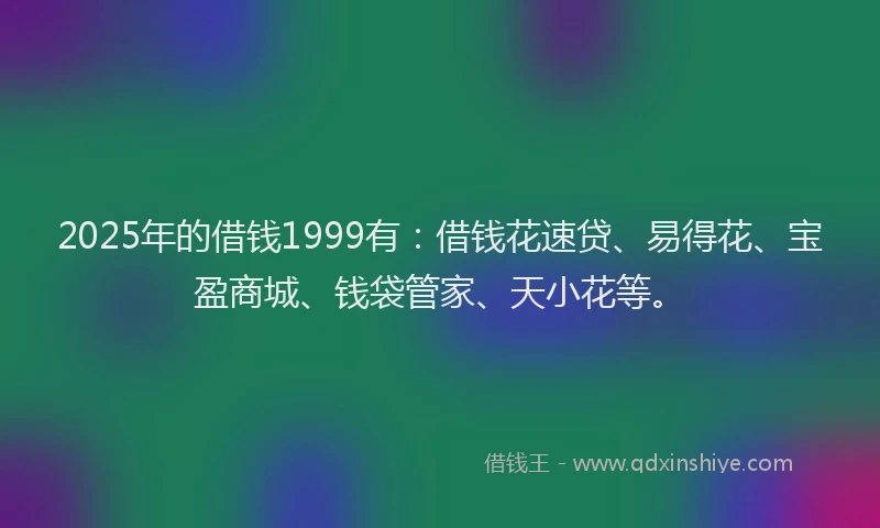 2025年的借钱1999有：借钱花速贷、易得花、宝盈商城、钱袋管家、天小花等。