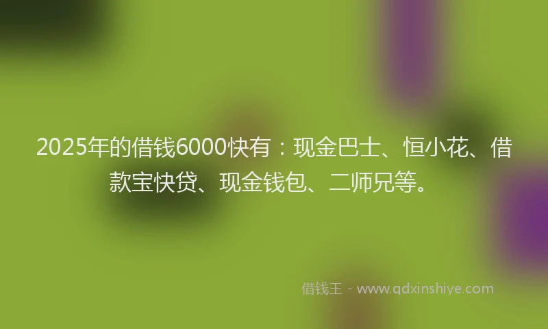 2025年的借钱6000快有：现金巴士、恒小花、借款宝快贷、现金钱包、二师兄等。