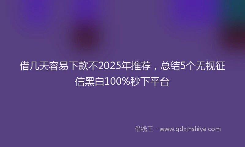 借几天容易下款不2025年推荐，总结5个无视征信黑白100%秒下平台
