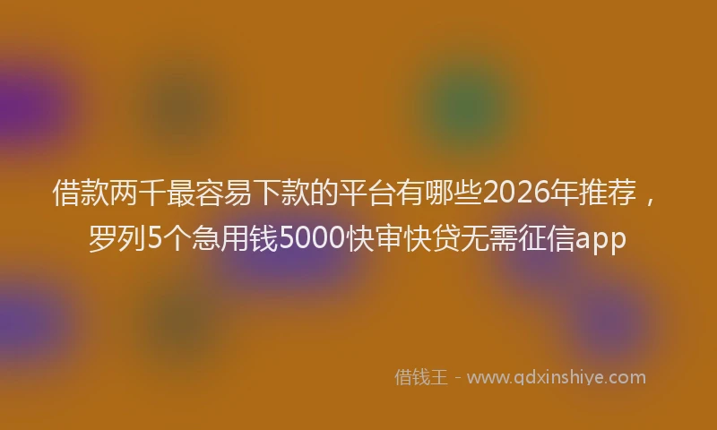借款两千最容易下款的平台有哪些2026年推荐，罗列5个急用钱5000快审快贷无需征信app