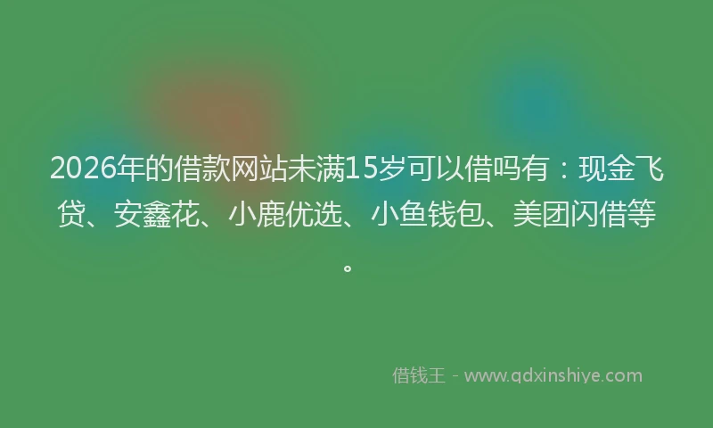 2026年的借款网站未满15岁可以借吗有:现金飞贷、安鑫花、小鹿优选、小鱼钱包、美团闪借等。