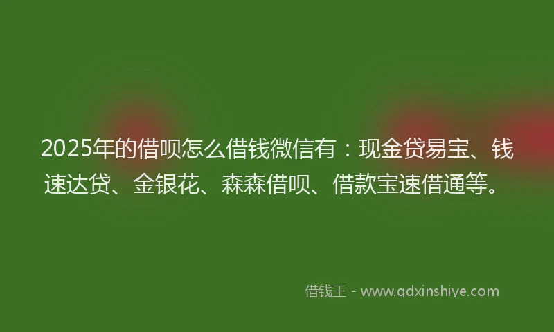 2025年的借呗怎么借钱微信有:现金贷易宝、钱速达贷、金银花、森森借呗、借款宝速借通等。