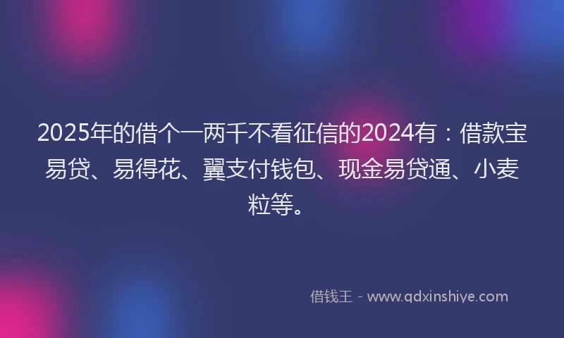 2025年的借个一两千不看征信的2024有:借款宝易贷、易得花、翼支付钱包、现金易贷通、小麦粒等。