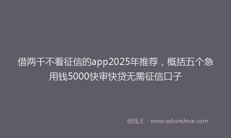借两千不看征信的app2025年推荐，概括五个急用钱5000快审快贷无需征信口子