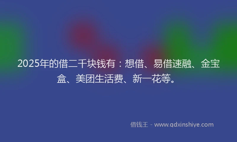 2025年的借二千块钱有:想借、易借速融、金宝盒、美团生活费、新一花等。