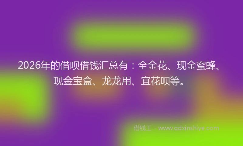 2026年的借呗借钱汇总有：全金花、现金蜜蜂、现金宝盒、龙龙用、宜花呗等。