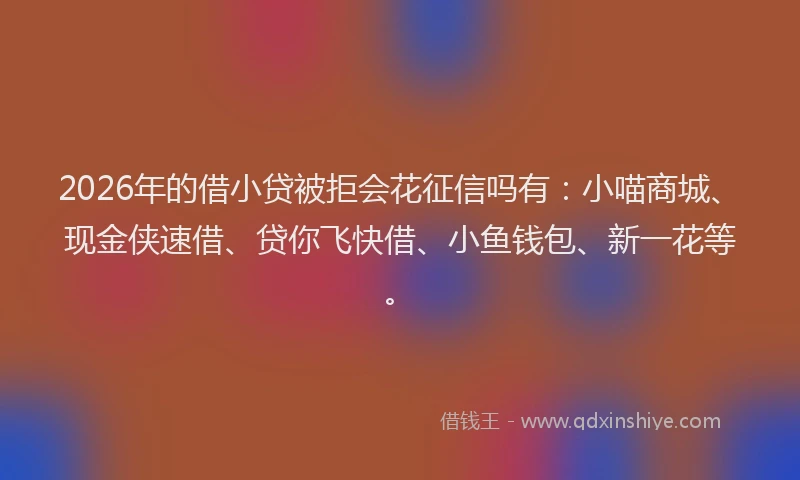 2026年的借小贷被拒会花征信吗有:小喵商城、现金侠速借、贷你飞快借、小鱼钱包、新一花等。