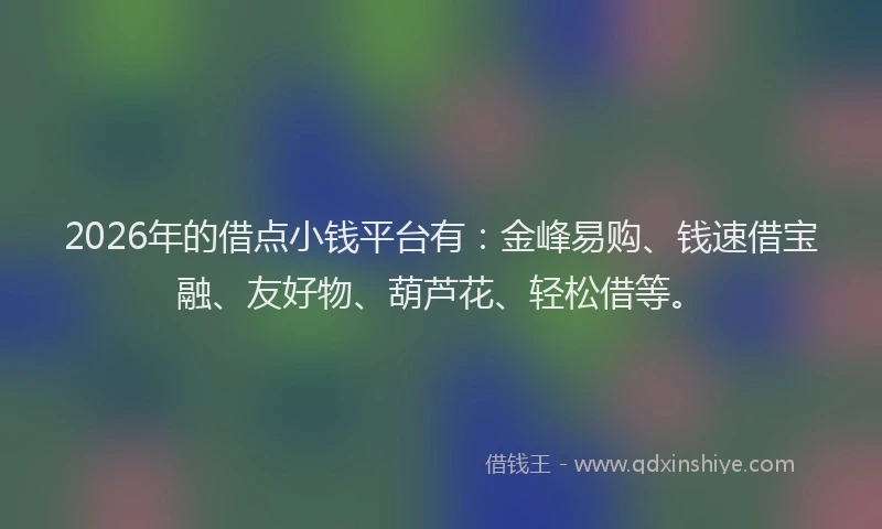 2026年的借点小钱平台有:金峰易购、钱速借宝融、友好物、葫芦花、轻松借等。