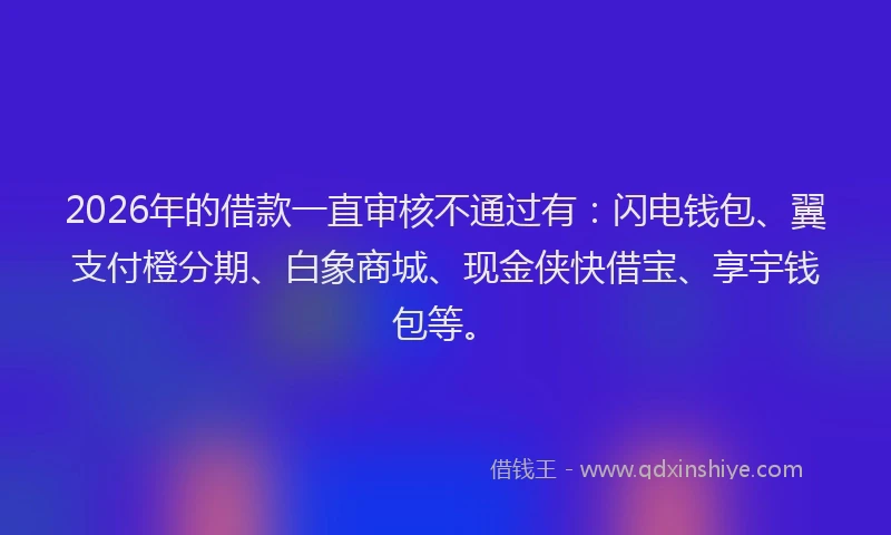2026年的借款一直审核不通过有：闪电钱包、翼支付橙分期、白象商城、现金侠快借宝、享宇钱包等。