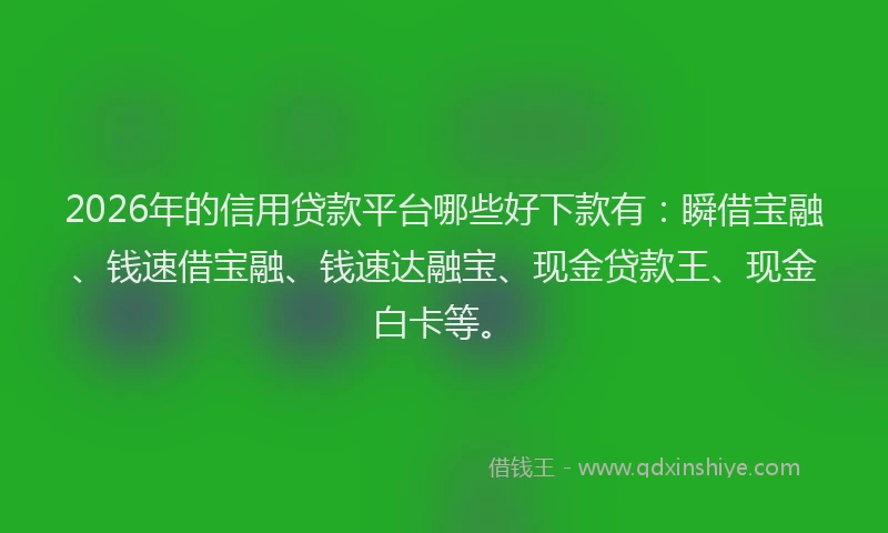 2026年的信用贷款平台哪些好下款有:瞬借宝融、钱速借宝融、钱速达融宝、现金贷款王、现金白卡等。