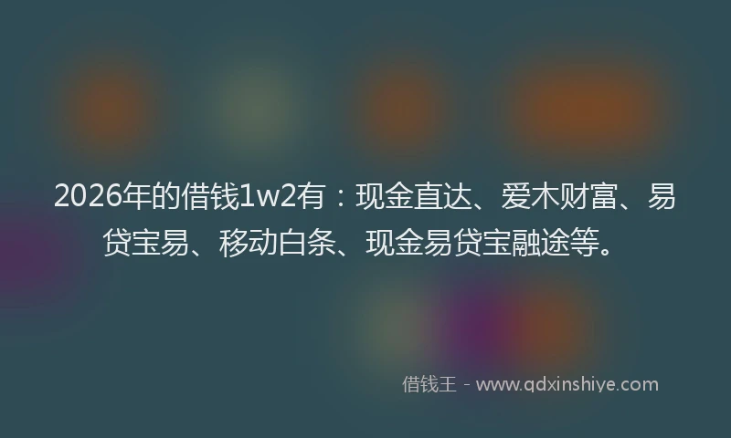 2026年的借钱1w2有:现金直达、爱木财富、易贷宝易、移动白条、现金易贷宝融途等。