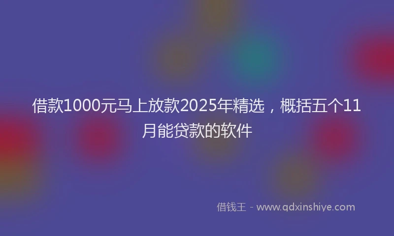 借款1000元马上放款2025年精选，概括五个11月能贷款的软件