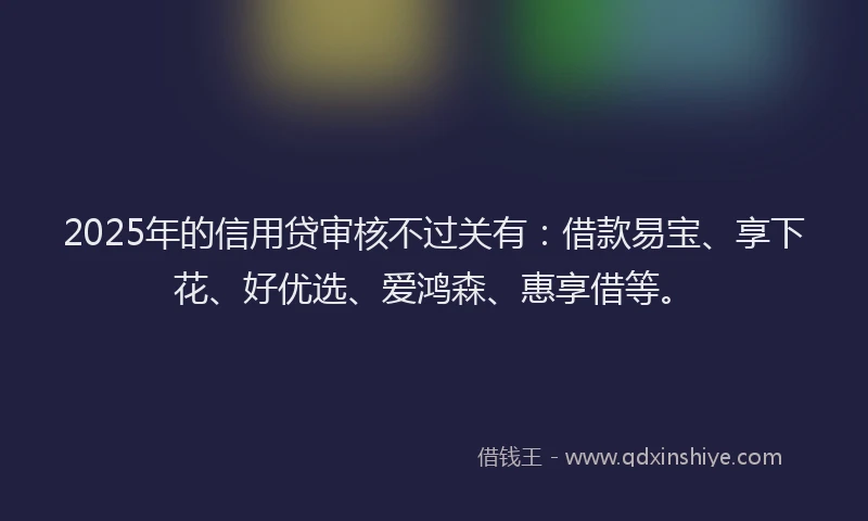 2025年的信用贷审核不过关有：借款易宝、享下花、好优选、爱鸿森、惠享借等。