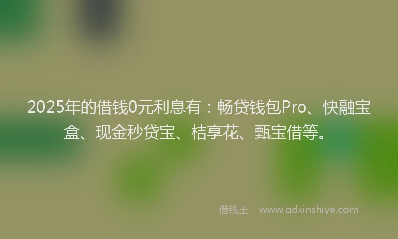 2025年的借钱0元利息有:畅贷钱包Pro、快融宝盒、现金秒贷宝、桔享花、甄宝借等。