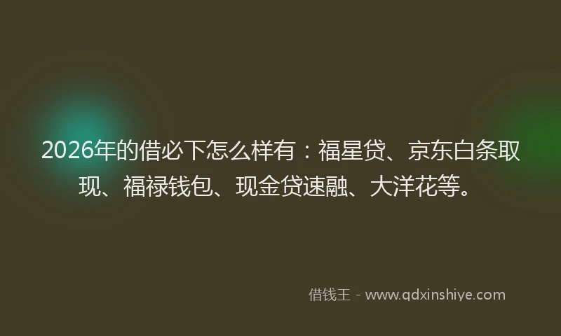 2026年的借必下怎么样有：福星贷、京东白条取现、福禄钱包、现金贷速融、大洋花等。
