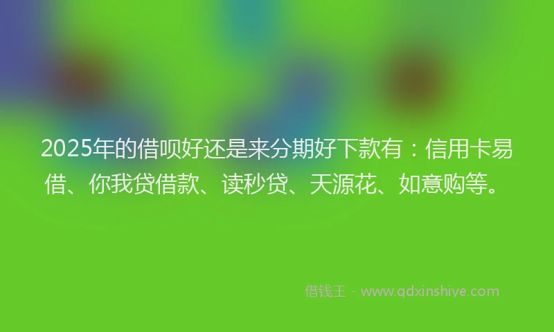 2025年的借呗好还是来分期好下款有:信用卡易借、你我贷借款、读秒贷、天源花、如意购等。