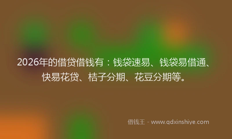 2026年的借贷借钱有：钱袋速易、钱袋易借通、快易花贷、桔子分期、花豆分期等。