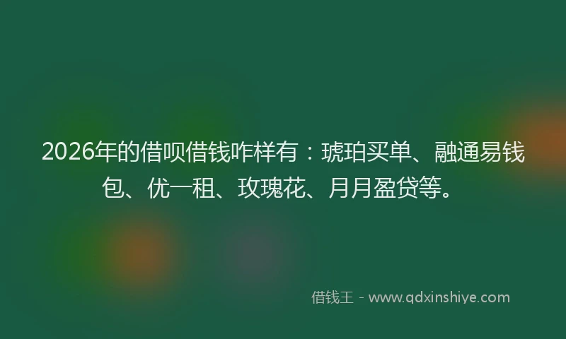 2026年的借呗借钱咋样有：琥珀买单、融通易钱包、优一租、玫瑰花、月月盈贷等。