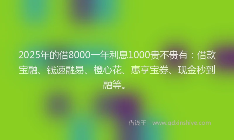 2025年的借8000一年利息1000贵不贵有：借款宝融、钱速融易、橙心花、惠享宝券、现金秒到融等。