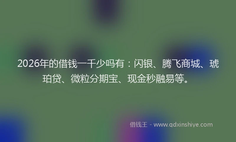 2026年的借钱一千少吗有：闪银、腾飞商城、琥珀贷、微粒分期宝、现金秒融易等。
