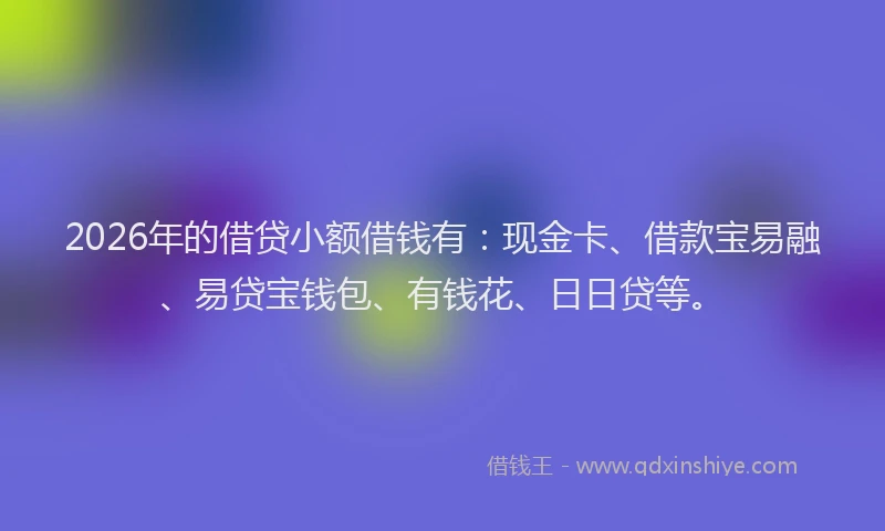 2026年的借贷小额借钱有：现金卡、借款宝易融、易贷宝钱包、有钱花、日日贷等。