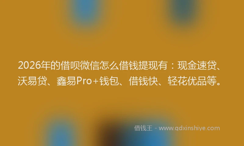 2026年的借呗微信怎么借钱提现有:现金速贷、沃易贷、鑫易Pro+钱包、借钱快、轻花优品等。