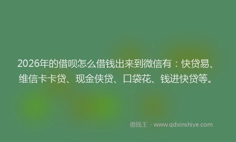 2026年的借呗怎么借钱出来到微信有:快贷易、维信卡卡贷、现金侠贷、口袋花、钱进快贷等。