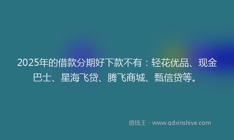 2025年的借款分期好下款不有：轻花优品、现金巴士、星海飞贷、腾飞商城、甄信贷等。