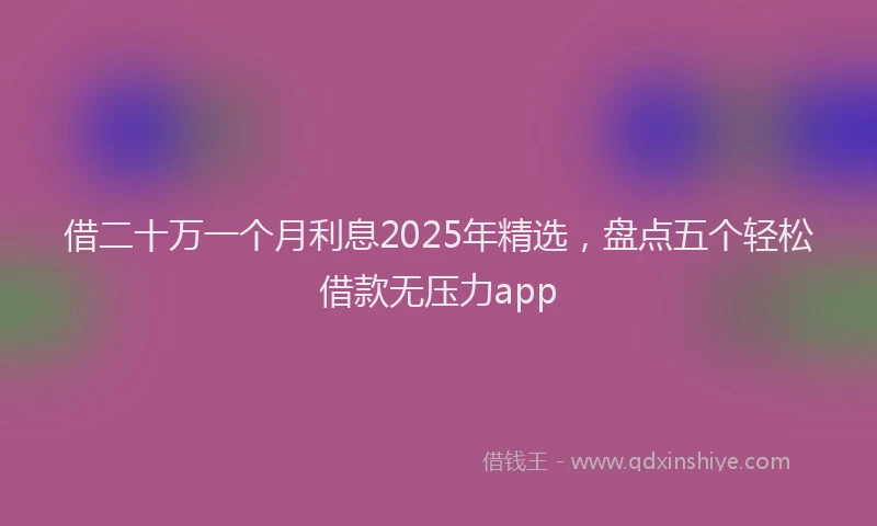 借二十万一个月利息2025年精选，盘点五个轻松借款无压力app