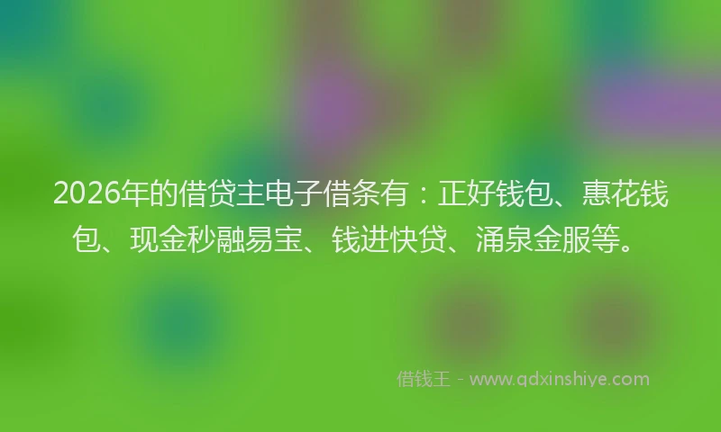 2026年的借贷主电子借条有：正好钱包、惠花钱包、现金秒融易宝、钱进快贷、涌泉金服等。
