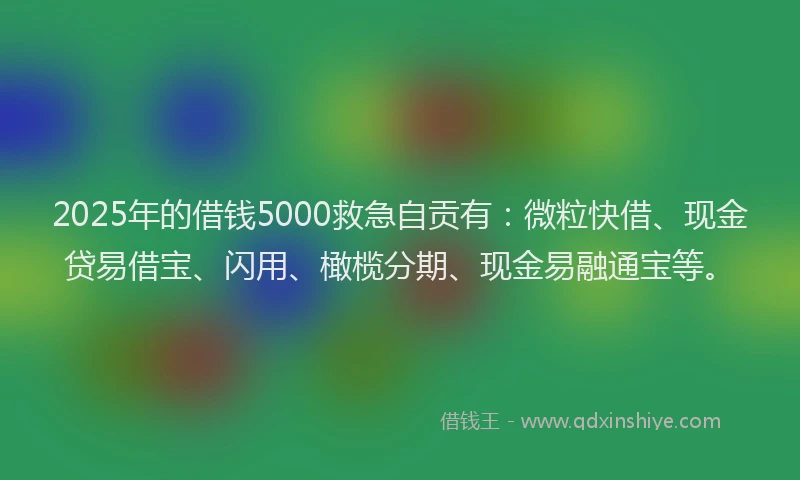 2025年的借钱5000救急自贡有：微粒快借、现金贷易借宝、闪用、橄榄分期、现金易融通宝等。