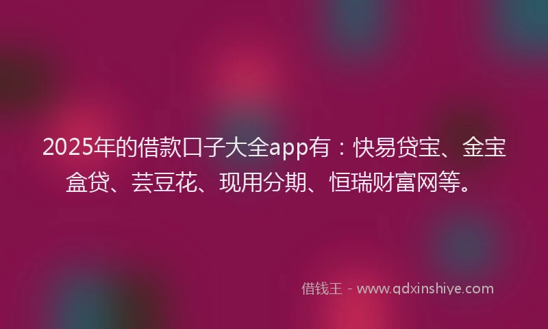 2025年的借款口子大全app有：快易贷宝、金宝盒贷、芸豆花、现用分期、恒瑞财富网等。
