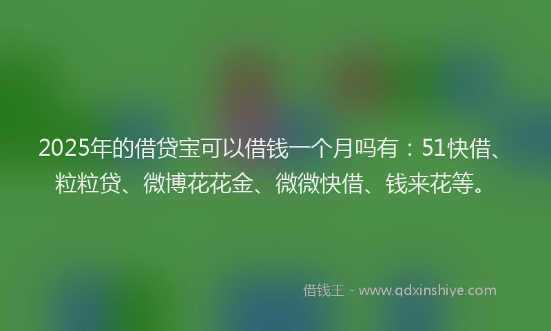2025年的借贷宝可以借钱一个月吗有:51快借、粒粒贷、微博花花金、微微快借、钱来花等。
