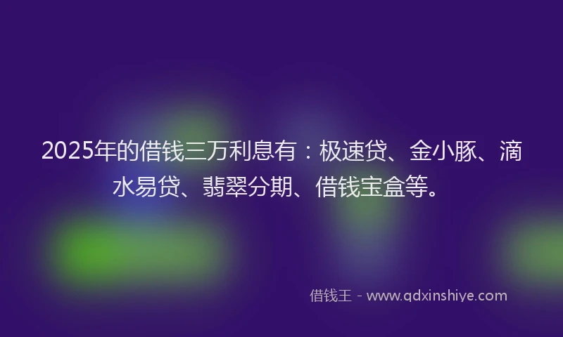 2025年的借钱三万利息有：极速贷、金小豚、滴水易贷、翡翠分期、借钱宝盒等。