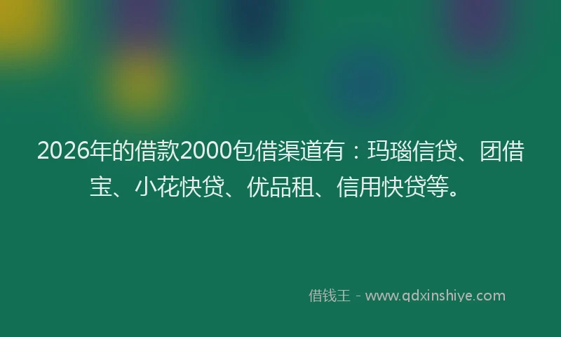 2026年的借款2000包借渠道有:玛瑙信贷、团借宝、小花快贷、优品租、信用快贷等。