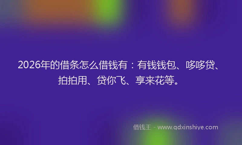 2026年的借条怎么借钱有:有钱钱包、哆哆贷、拍拍用、贷你飞、享来花等。