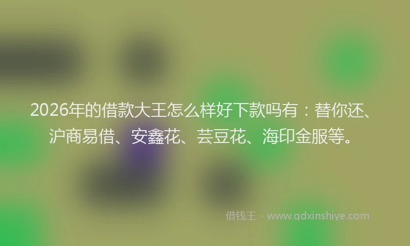 2026年的借款大王怎么样好下款吗有:替你还、沪商易借、安鑫花、芸豆花、海印金服等。