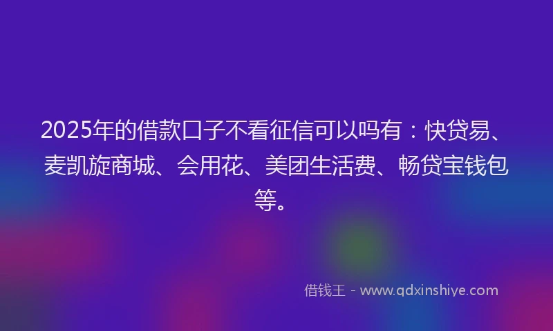 2025年的借款口子不看征信可以吗有：快贷易、麦凯旋商城、会用花、美团生活费、畅贷宝钱包等。