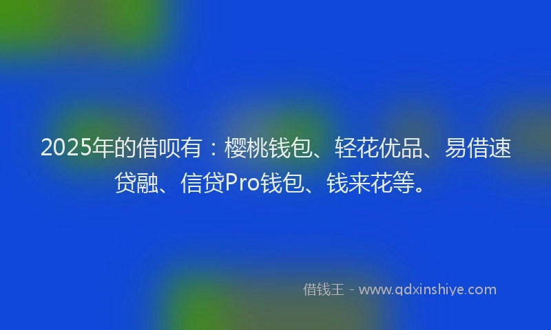 2025年的借呗有:樱桃钱包、轻花优品、易借速贷融、信贷Pro钱包、钱来花等。