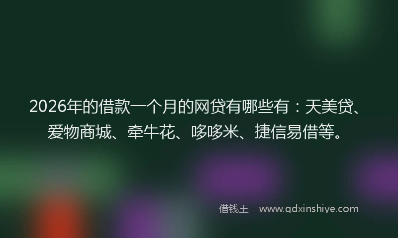 2026年的借款一个月的网贷有哪些有：天美贷、爱物商城、牵牛花、哆哆米、捷信易借等。