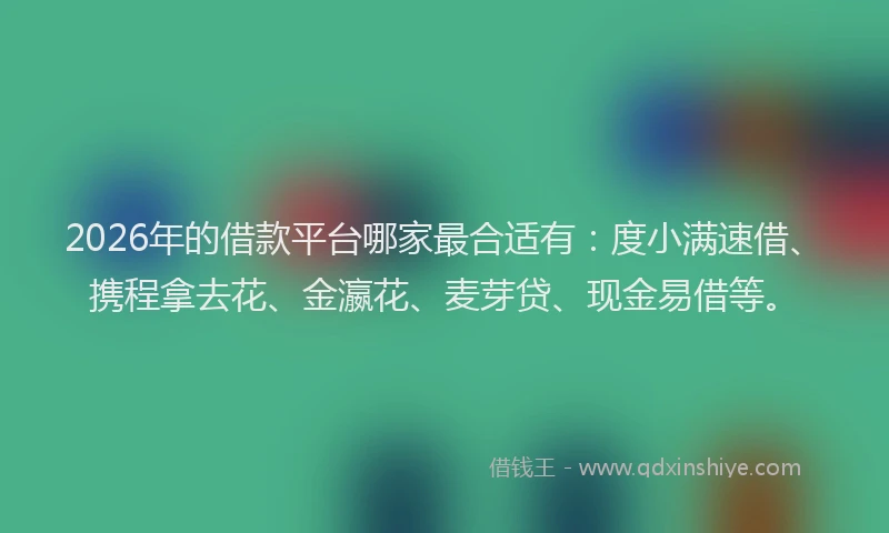 2026年的借款平台哪家最合适有:度小满速借、携程拿去花、金瀛花、麦芽贷、现金易借等。