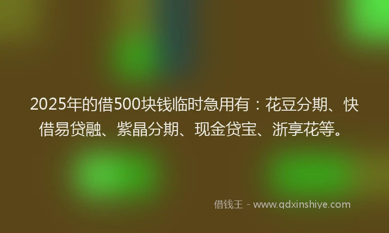 2025年的借500块钱临时急用有：花豆分期、快借易贷融、紫晶分期、现金贷宝、浙享花等。
