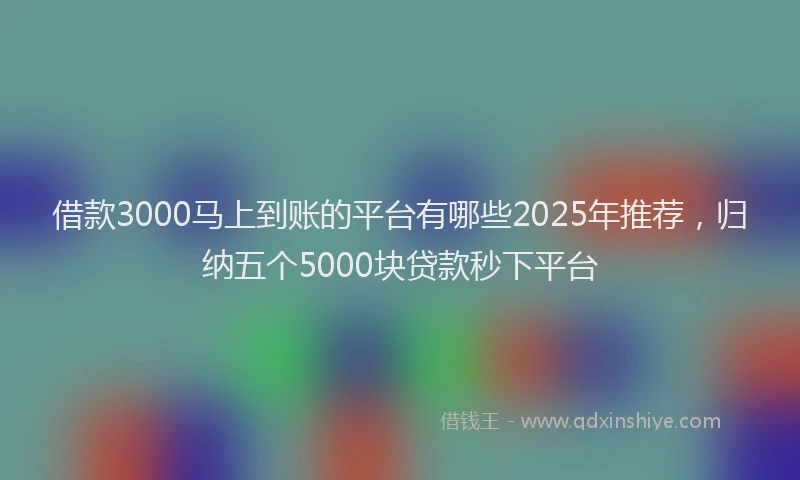 借款3000马上到账的平台有哪些2025年推荐,归纳五个5000块贷款秒下平台