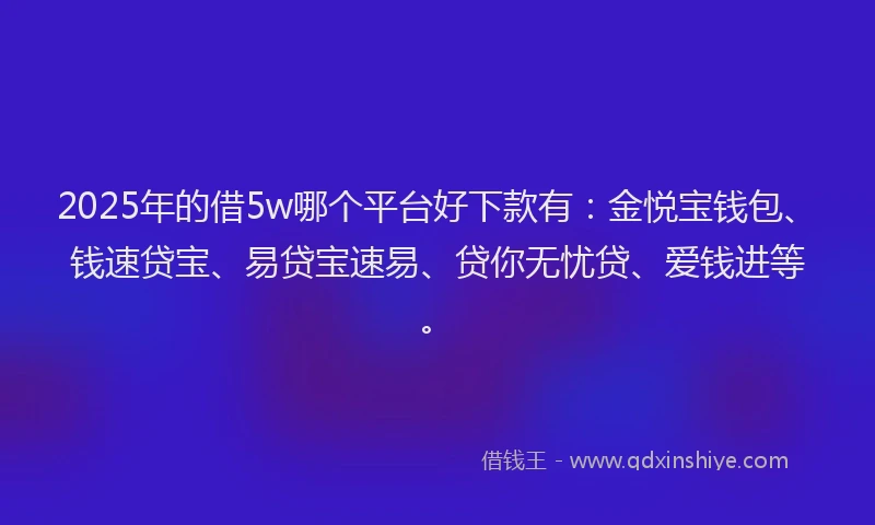 2025年的借5w哪个平台好下款有：金悦宝钱包、钱速贷宝、易贷宝速易、贷你无忧贷、爱钱进等。